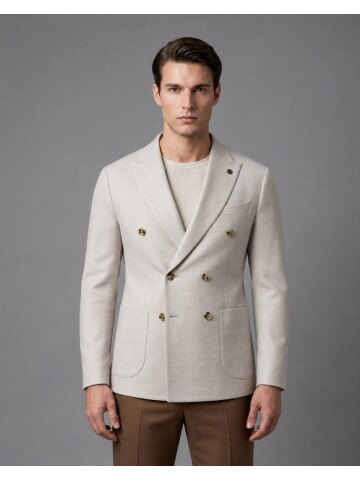 Beige Double Breasted Blazer