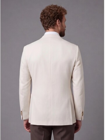 Bej Kruvaze Ceket Koyu Kahverengi Pantolon Kombinli Slim Fit Takım Elbise