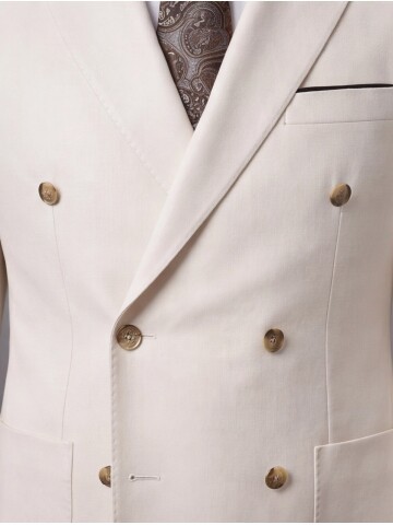 Bej Kruvaze Ceket Koyu Kahverengi Pantolon Kombinli Slim Fit Takım Elbise