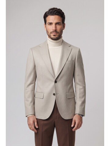 Beige Peak Lapel Comfort Fit Jacket