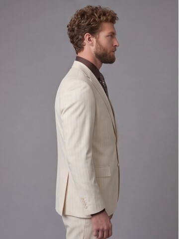 Beige Notch Lapel Comfort Fit Suit