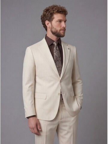 Beige Notch Lapel Comfort Fit Suit