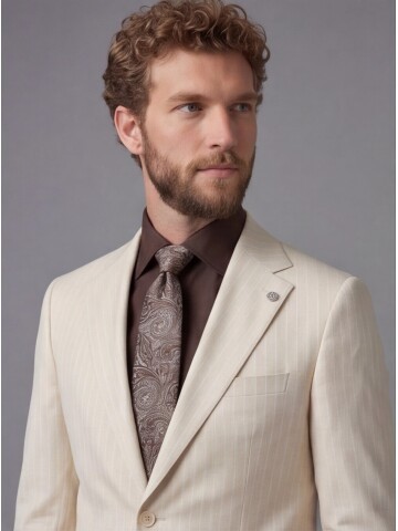 Beige Notch Lapel Comfort Fit Suit