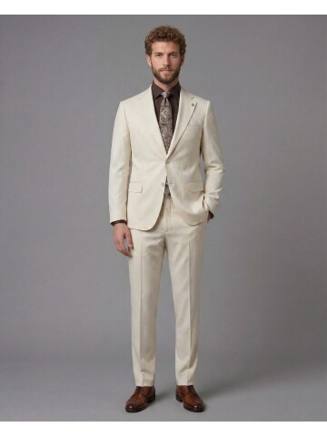 Beige Notch Lapel Comfort Fit Suit