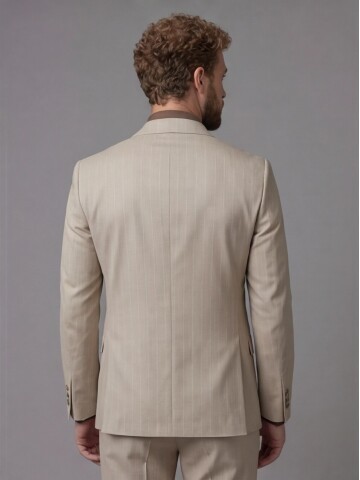 Beige Notch Lapel Comfort Fit Suit