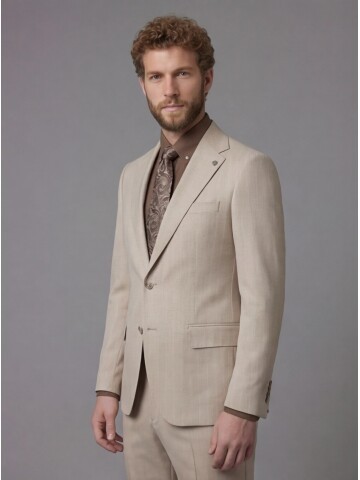 Beige Notch Lapel Comfort Fit Suit