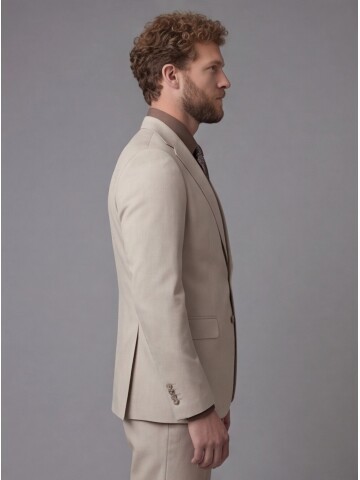 Beige Notch Lapel Comfort Fit Suit