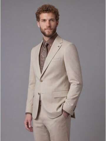 Beige Notch Lapel Comfort Fit Suit