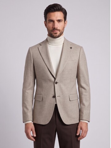 Beige Jacket with Collar and Flap Pockets
