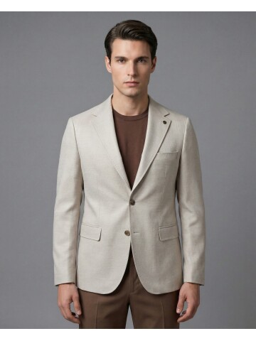 Beige Regular Fit Notch Lapel Two-Button Flap Pocket Blazer