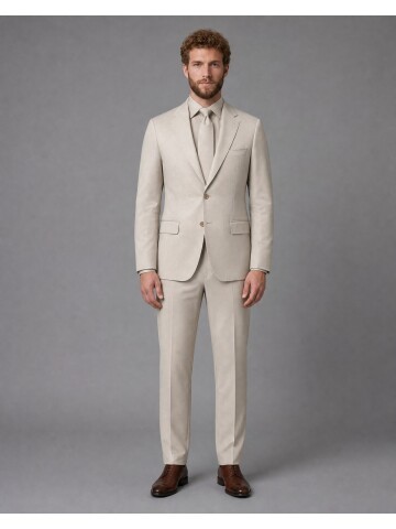 Bej Mono Yaka Slim Fit Takım Elbise