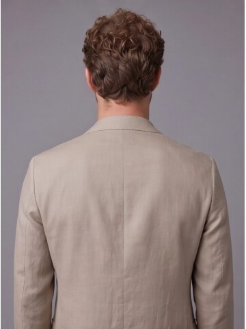 Bej Mono Yaka Slim Fit Torba Cep 2 Düğme Takım Elbise