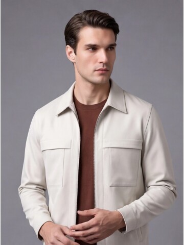 Bej Safari Cep Comfort Fit Fermuarlı Spor Takım