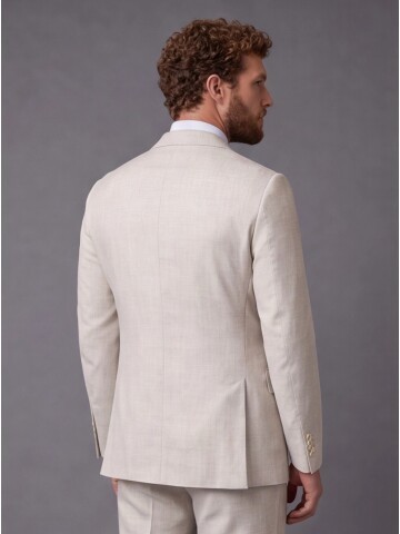 Beige Peak Lapel Double Breasted Suit
