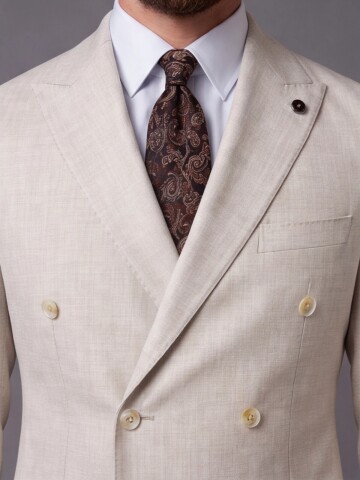 Beige Peak Lapel Double Breasted Suit
