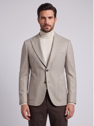 Beige Peak Lapel Pocket Jacket