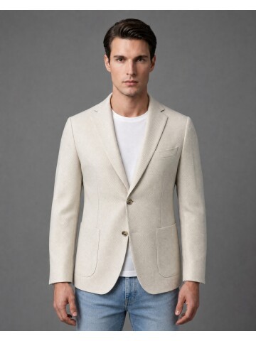 Beige Slim Fit Single Breasted Patch Pocket Blazer
