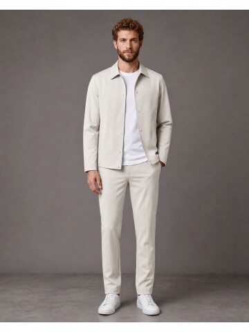 Bej Spor Gömlek Yaka Comfort Fit Takım