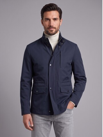 Erkek Lacivert Dik Yaka Comfort Fit Torba Cepli Mont