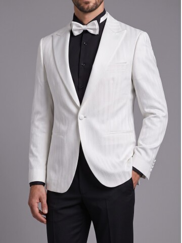 White Striped Peak Lapel Mens Tuxedo