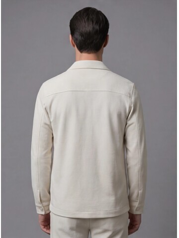 Beyaz Gömlek Yaka Safari Cep Comfort Fit Spor Takım