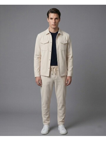 Beyaz Gömlek Yaka Safari Cep Comfort Fit Spor Takım