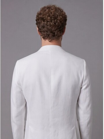 Beyaz Keten Sivri Yaka Comfort Fit Torba Cep 2 Düğme Takım Elbise