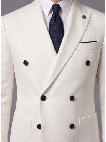 Beyaz Kruvaze Ceket Lacivert Pantolon Kombinli Slim Fit Takım Elbise