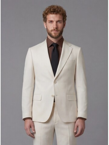 Beyaz Mono Yaka Slim Fit 2 Düğme Takım Elbise