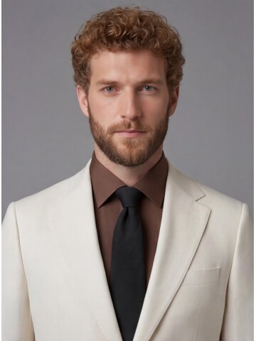 Beyaz Mono Yaka Slim Fit 2 Düğme Takım Elbise