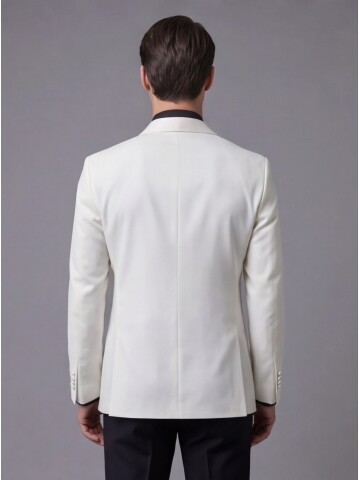 Beyaz Şal Yaka Tek Düğme Slim Fit Damatlık