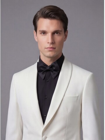 Beyaz Şal Yaka Tek Düğme Slim Fit Damatlık