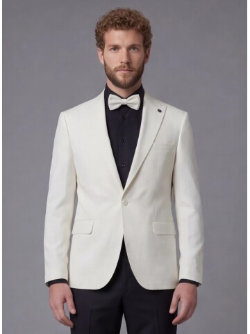 White Peak Lapel Comfort Fit Single Button Tuxedo Jacket & Black Trousers Suit Combination
