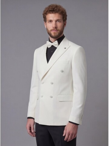 White Peak Lapel Double-Breasted Blazer & Black Trousers Combination Suit