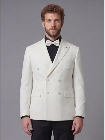 White Peak Lapel Double-Breasted Blazer & Black Trousers Combination Suit