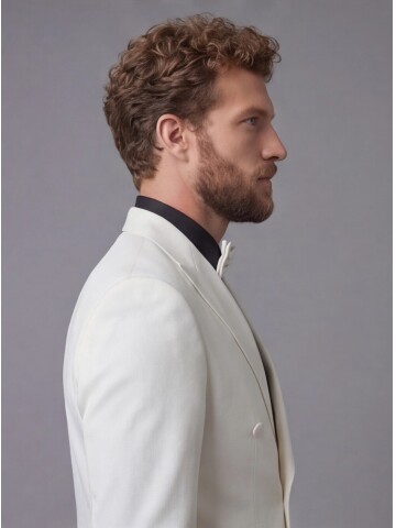 White Peak Lapel Double-Breasted Blazer & Black Trousers Combination Suit