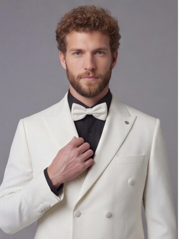 White Peak Lapel Double-Breasted Blazer & Black Trousers Combination Suit