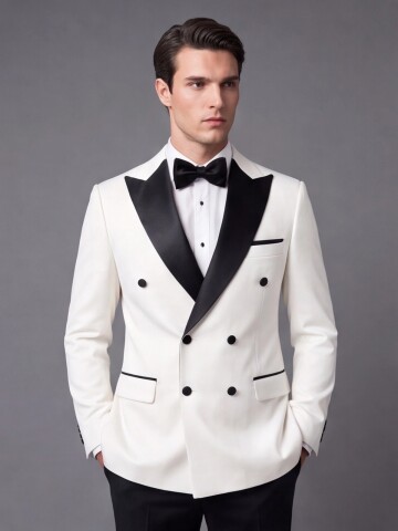 White Peak Lapel Double-Breasted Slim Fit Tuxedo
