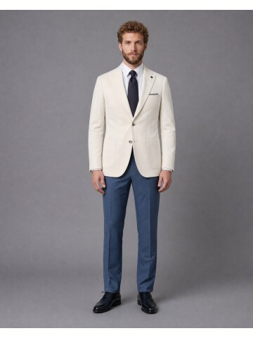 Beyaz Sivri Yaka Slim Fit Kombinli Erkek Takım Elbise