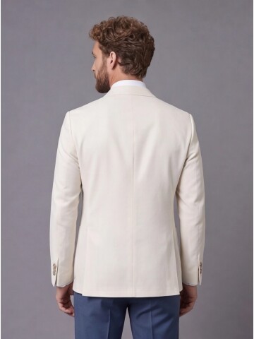 Beyaz Sivri Yaka Slim Fit Kombinli Erkek Takım Elbise