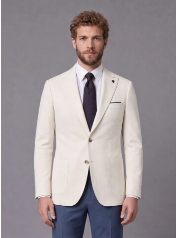 Beyaz Sivri Yaka Slim Fit Kombinli Erkek Takım Elbise