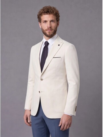 Beyaz Sivri Yaka Slim Fit Kombinli Erkek Takım Elbise