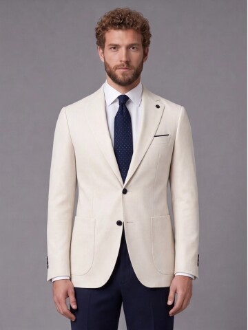 Beyaz Sivri Yaka Slim Fit Kombinli Erkek Takım Elbise