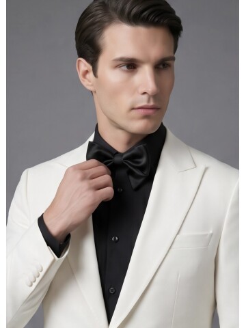 Beyaz Sivri Yaka Slim Fit Tek Düğme Damatlık