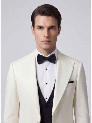 Beyaz Sivri Yaka Slim Fit Tek Düğmeli Damatlık