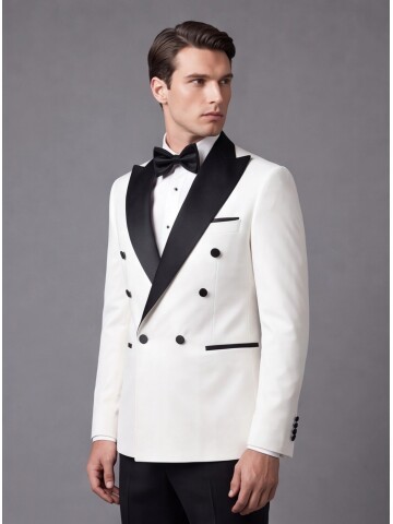 White Slim Fit Double Breasted Tuxedo
