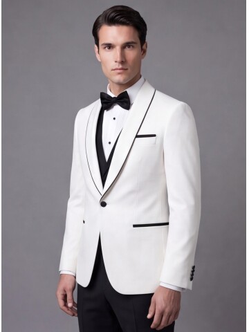 White Slim Fit Shawl Lapel One Button Tuxedo