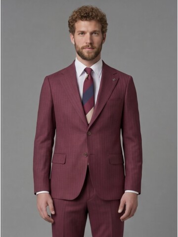 Burgundy Notch Lapel Comfort Fit Suit