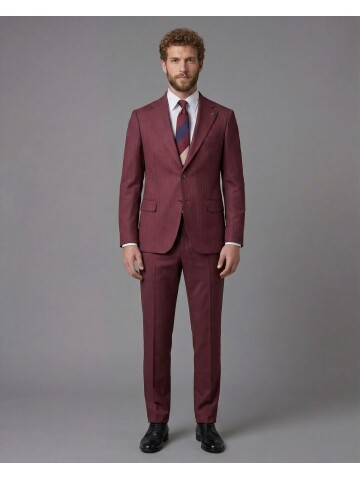 Burgundy Notch Lapel Comfort Fit Suit
