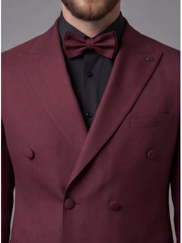 Burgundy Peak Lapel Double-Breasted Blazer & Black Trousers Combination Suit